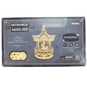 ROKR Romantic Carousel 3D Wooden Puzzle Mechanical Music Box DIY Kit AMK62 New